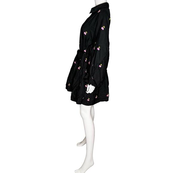 Avec Les Filles Women's Embroidered Ruffled-Hem Shirt Dress Black Sz 12 NWT - Picture 3 of 8